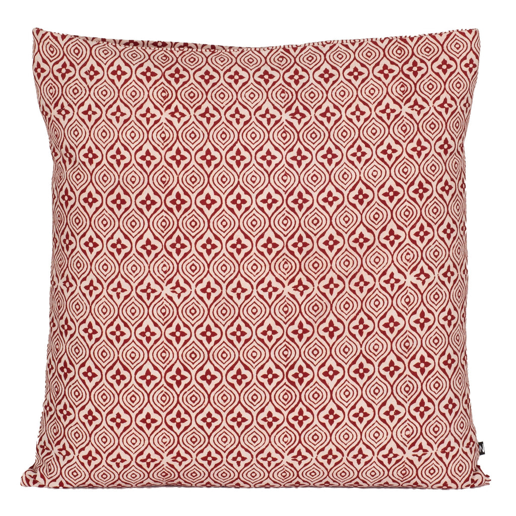 Flower Tile Hand Block Print Cotton Cushion Cover Red and White