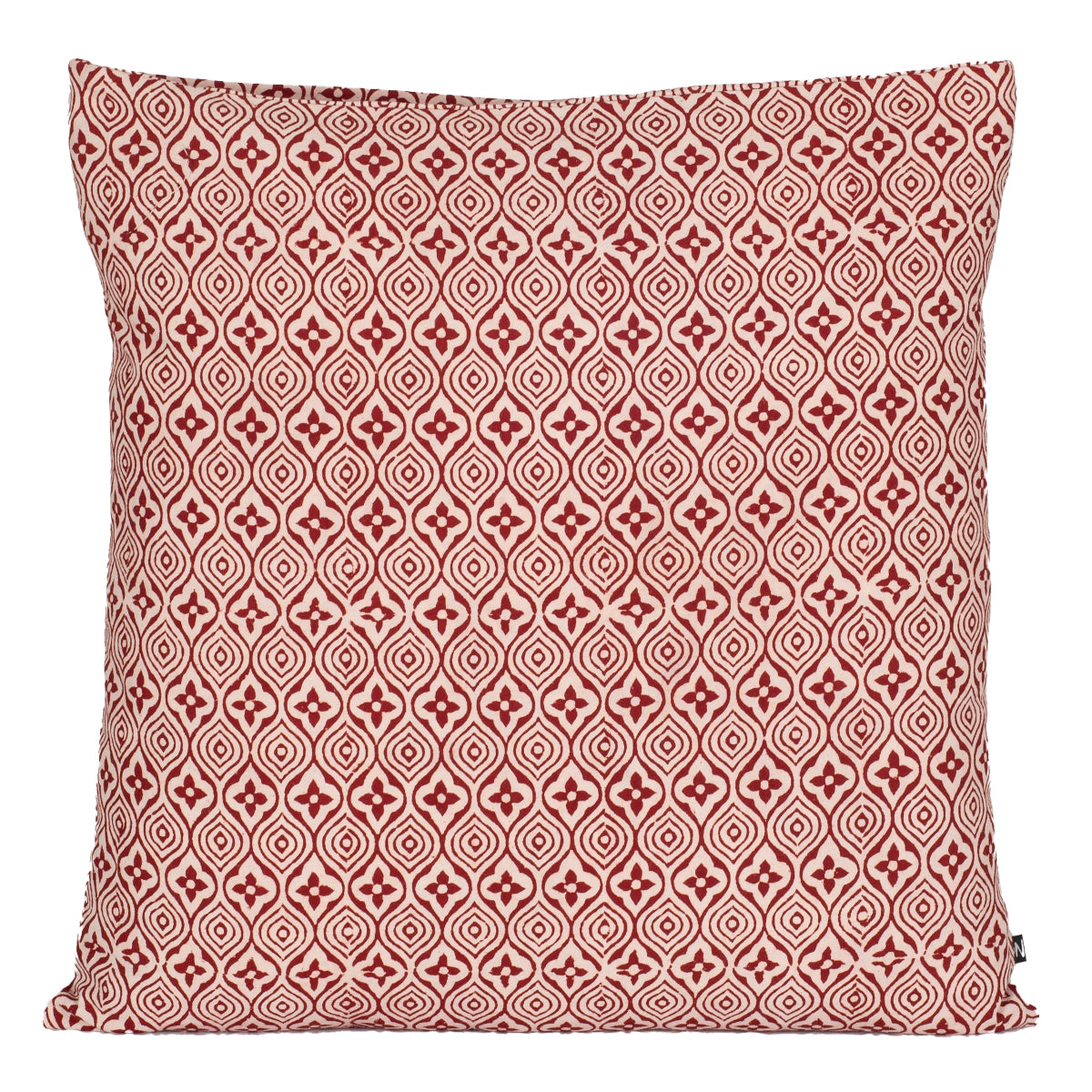 Flower Tile Hand Block Print Cotton Cushion Cover Red and White