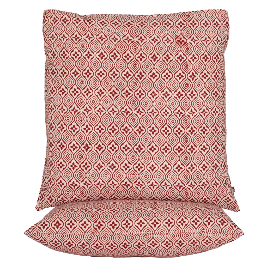 Flower Tile Hand Block Print Cotton Cushion Cover Red and White