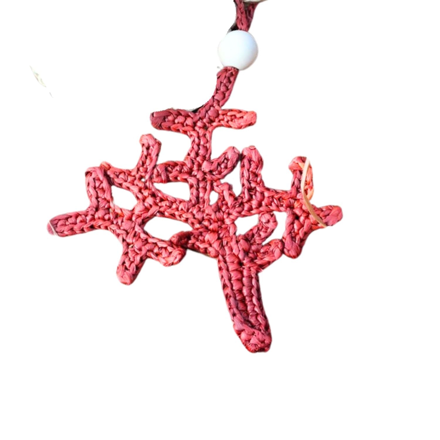 Raffia Coral Keyring Hand Crocheted