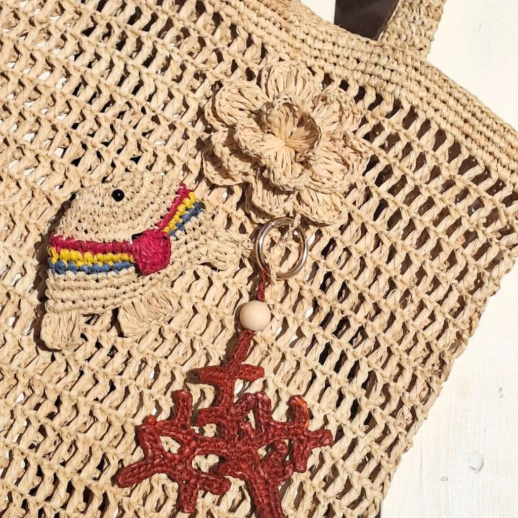 Raffia Coral Keyring Hand Crocheted