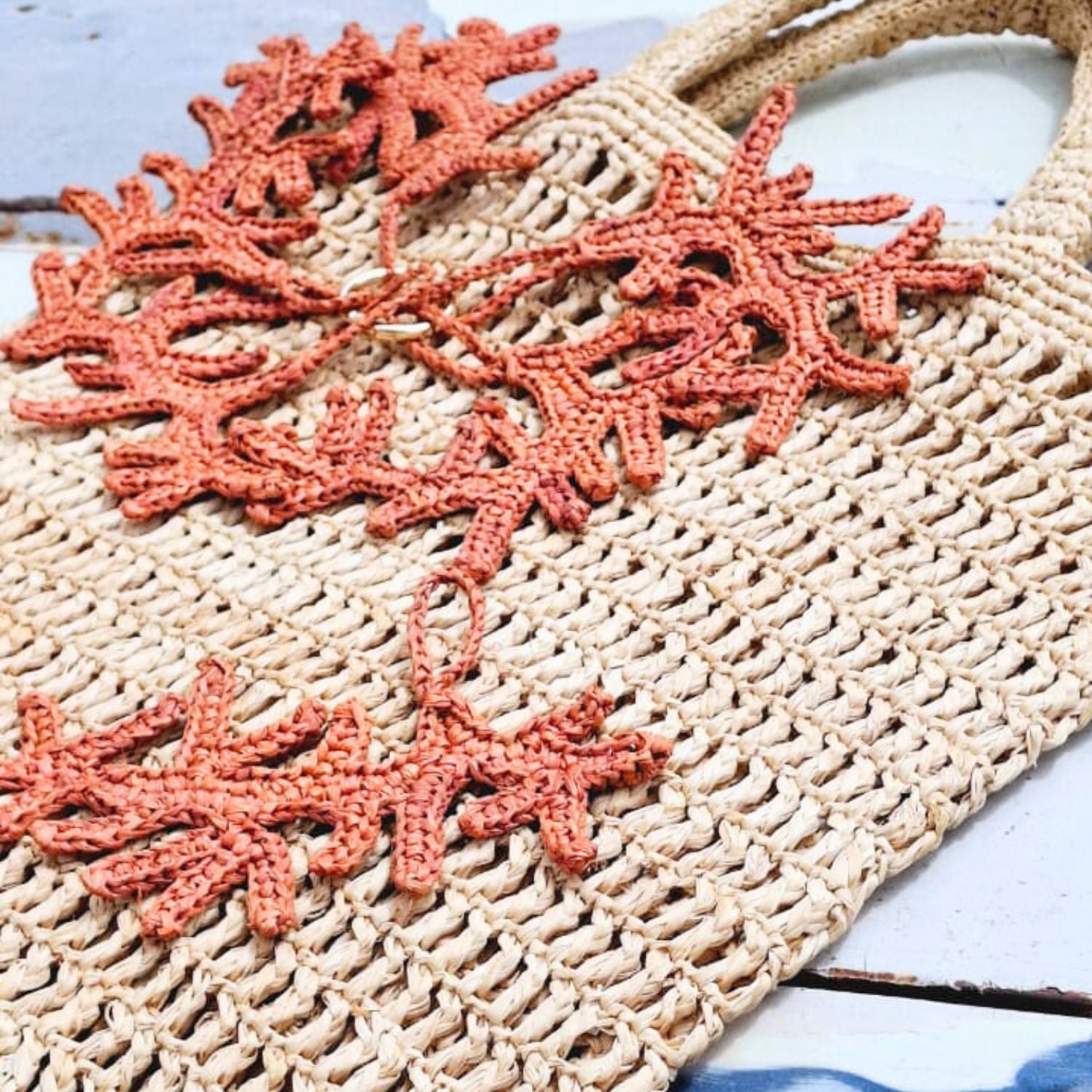 Raffia Coral Keyring Hand Crocheted