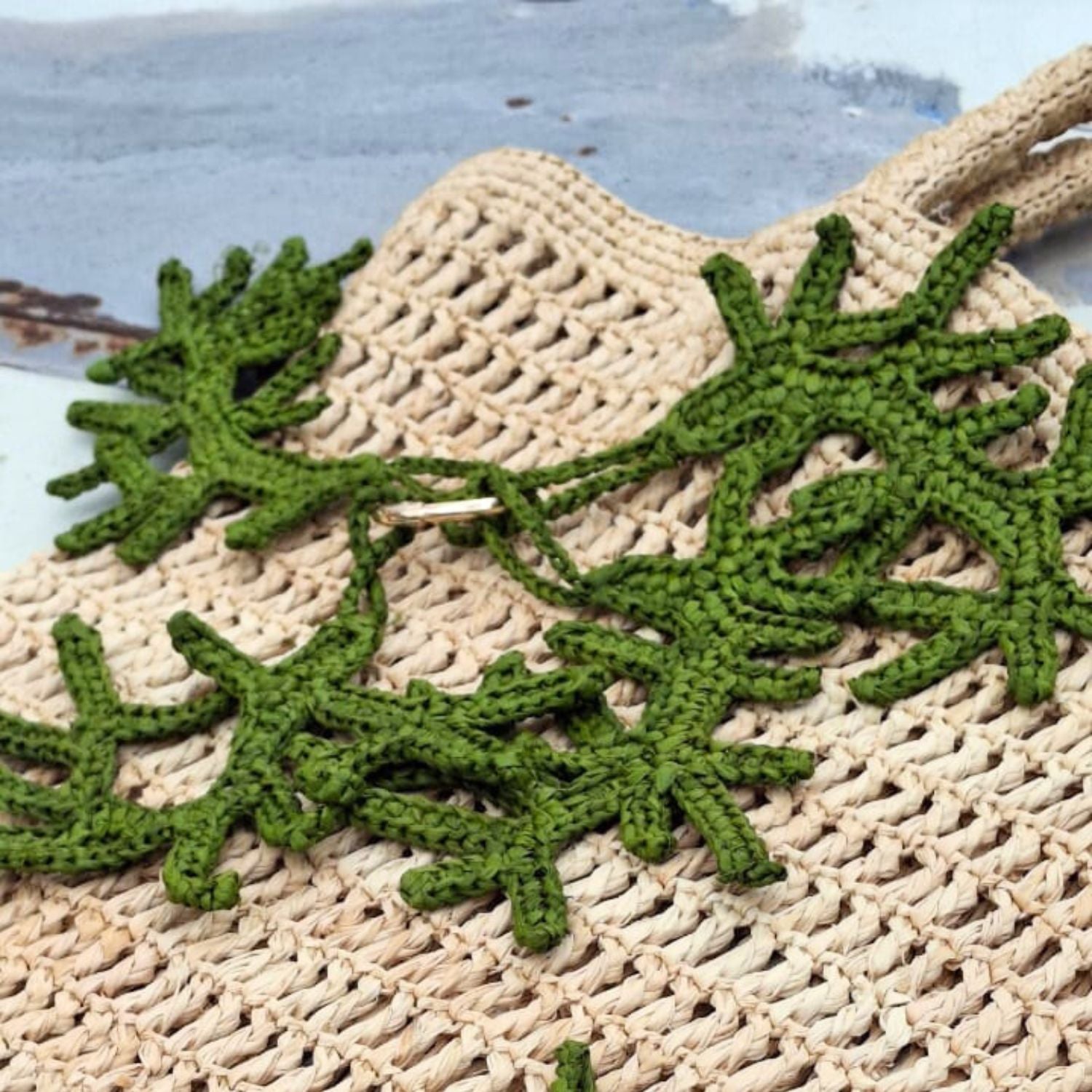 Raffia Coral Keyring Hand Crocheted