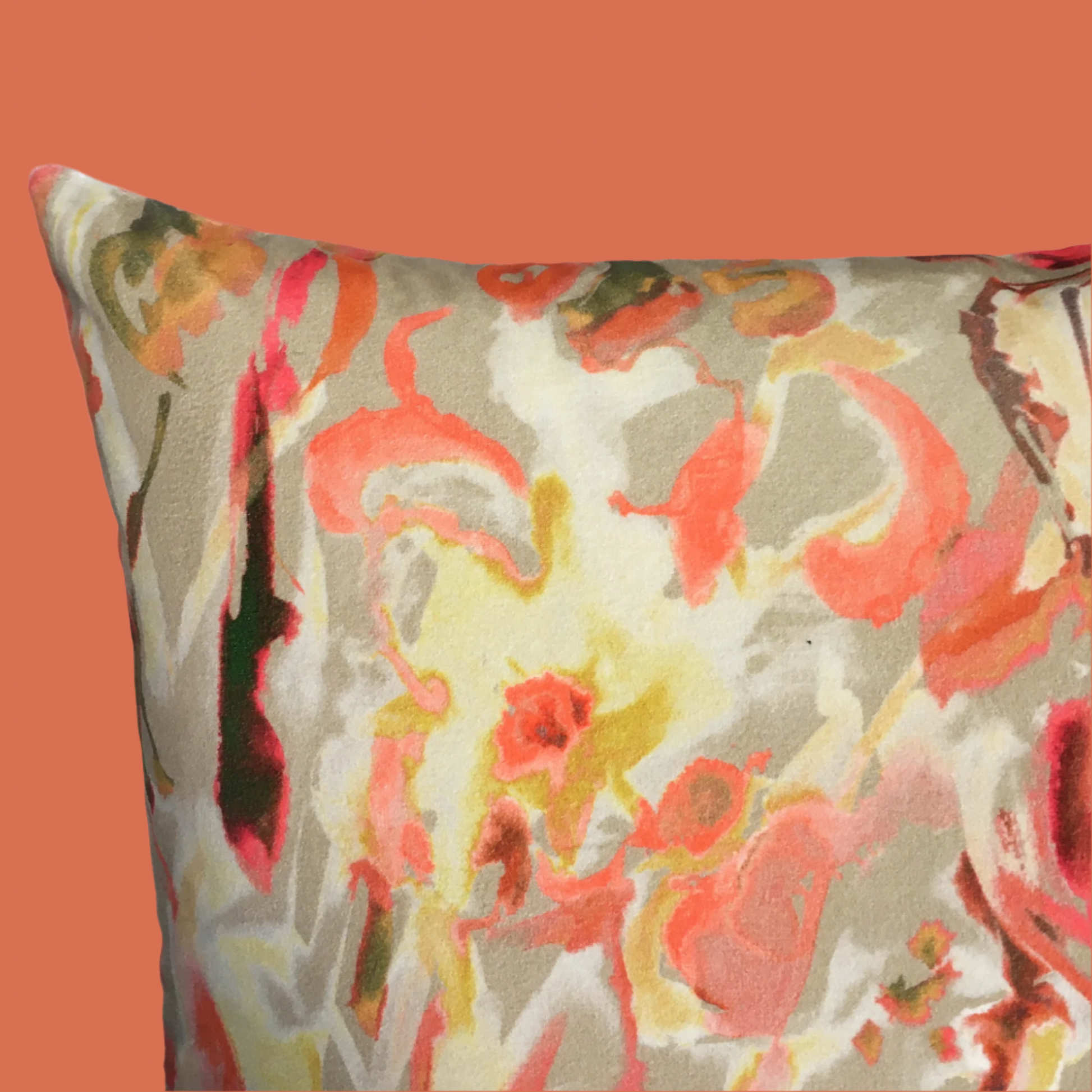 Watercolour Floral Velvet Cushion - Vanilla