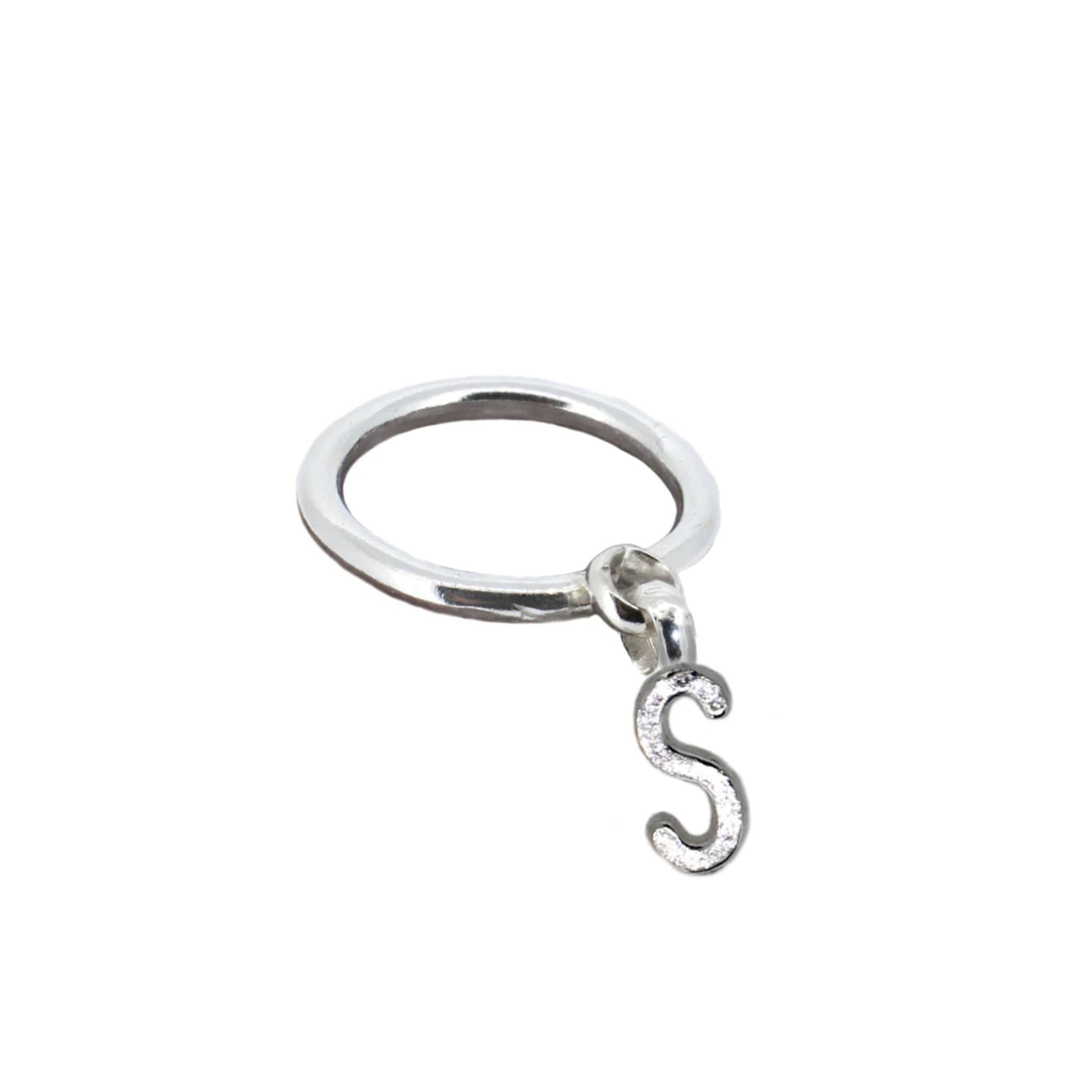 Personalised Alphabet Dangle Ring in Sterling Silver