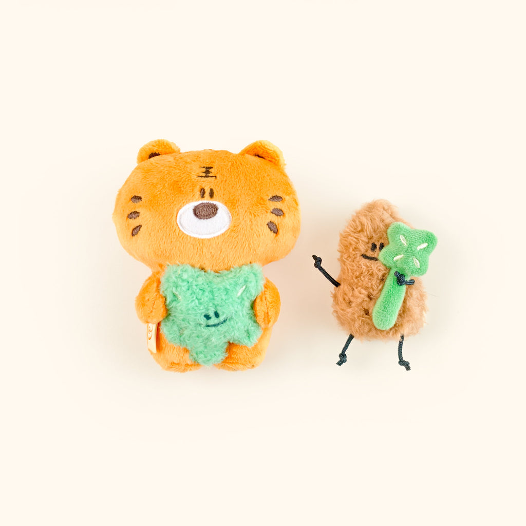 Tiger Peanut and Four Leaf Clover Bag Charm