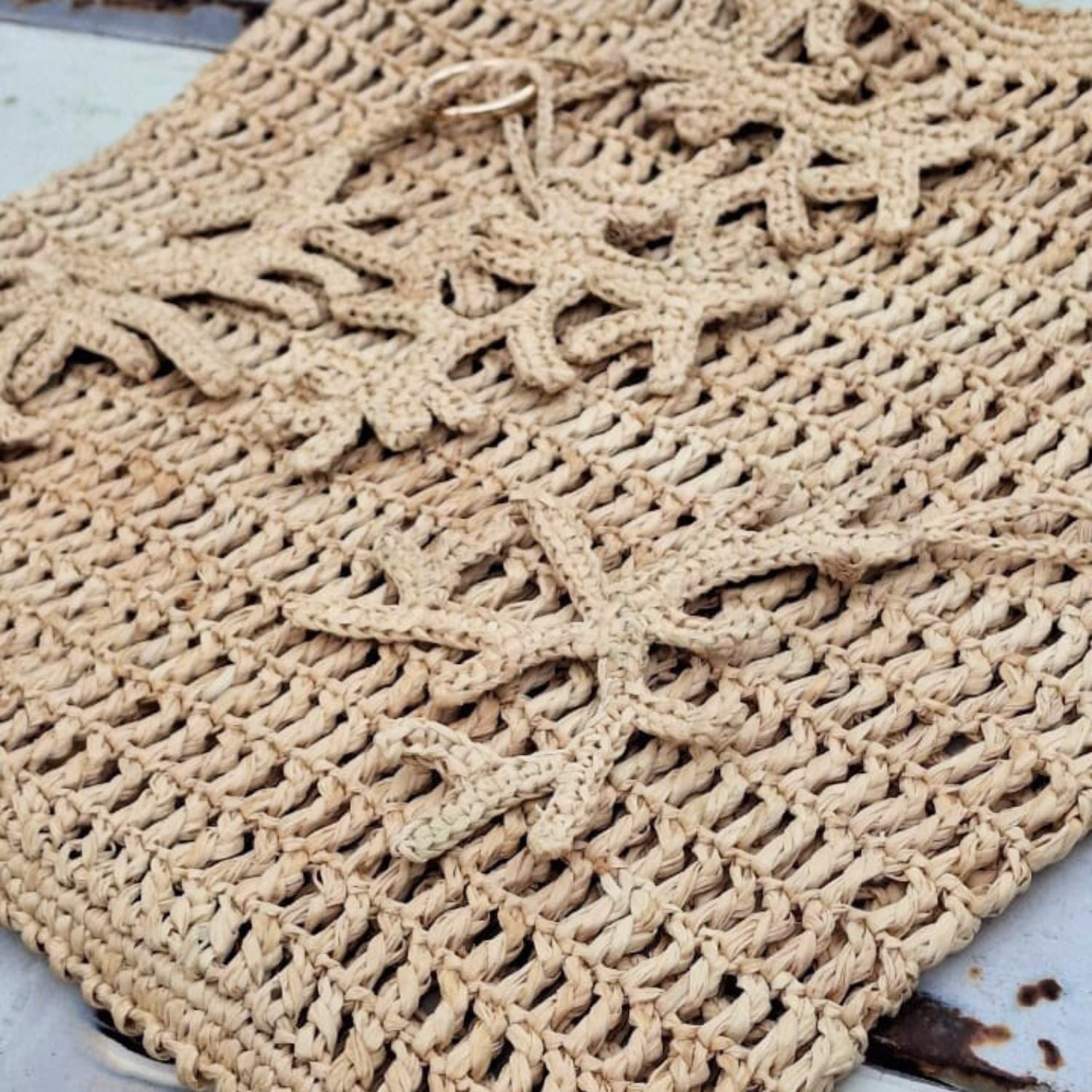 Raffia Coral Keyring Hand Crocheted