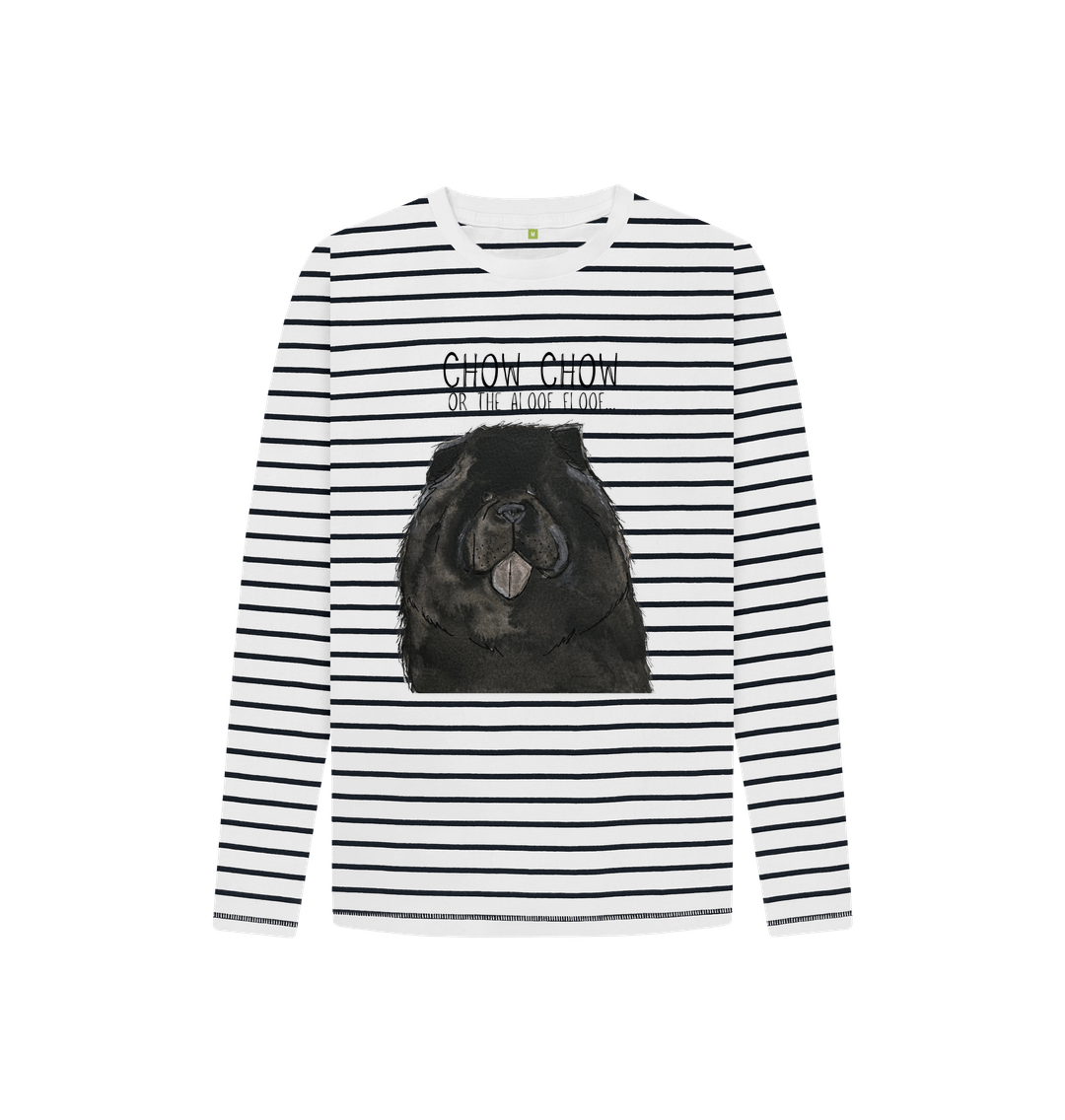 Black Chow Chow Breton Stripe Long Sleeve Kids T-Shirt