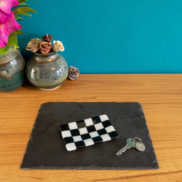 Handcrafted Chequered Glass Tray in White and Colour