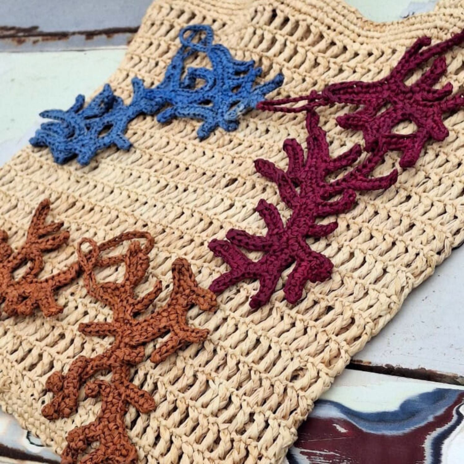 Raffia Coral Keyring Hand Crocheted