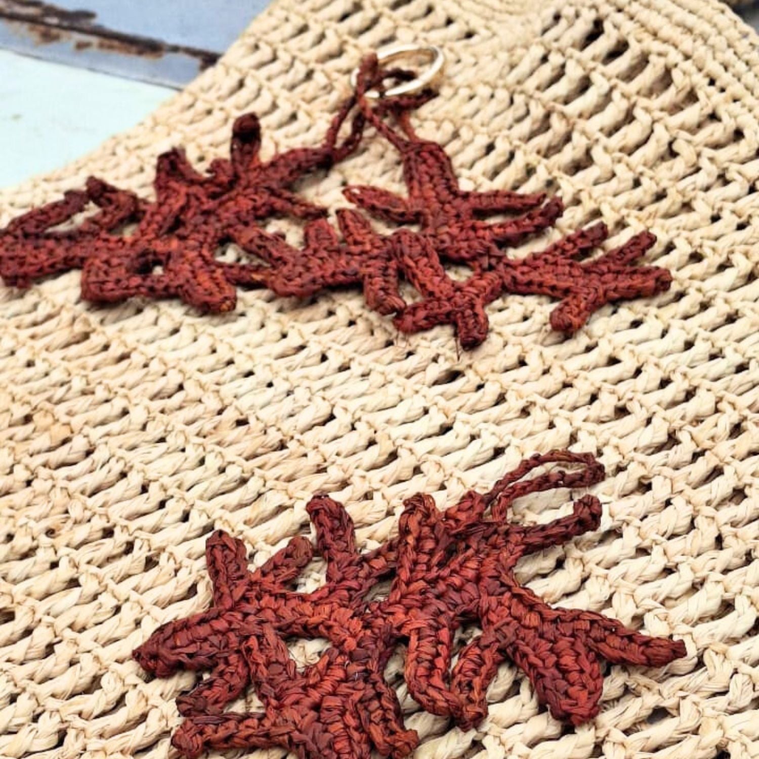 Raffia Coral Keyring Hand Crocheted