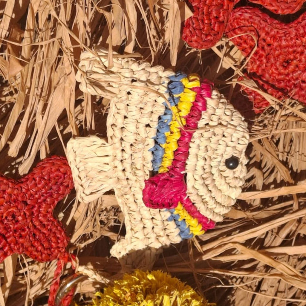 Hand Crocheted Fish Raffia Keyring