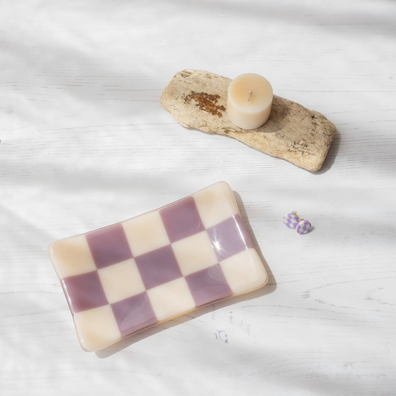 Chequered Dual Colour Medium Glass Tray 15cm