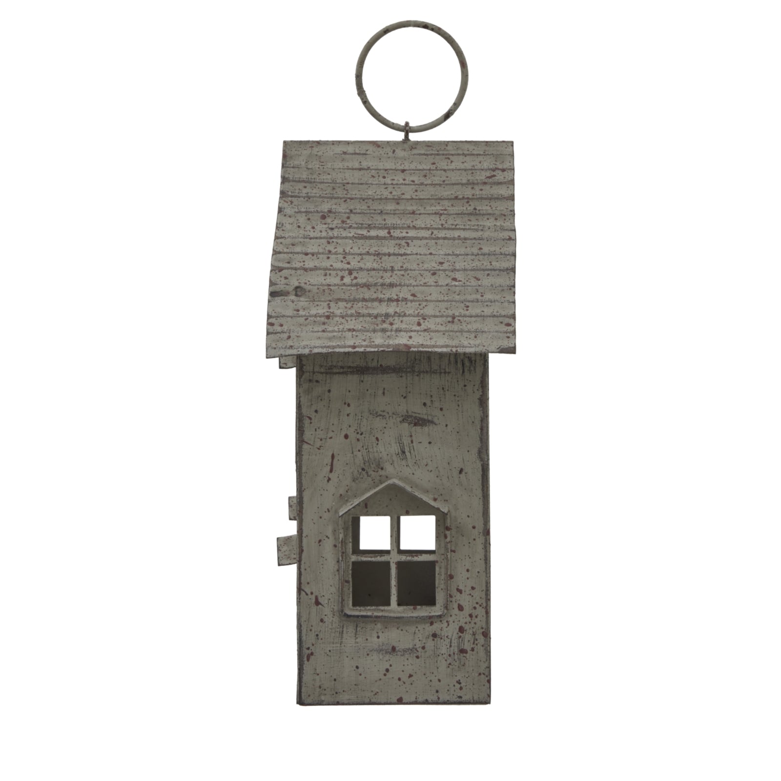 Rustic  Metal Hanging House Tealight With Glass Votive