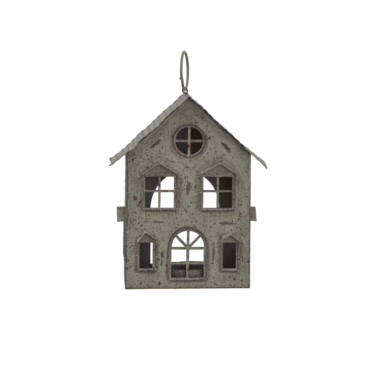 Rustic  Metal Hanging House Tealight With Glass Votive