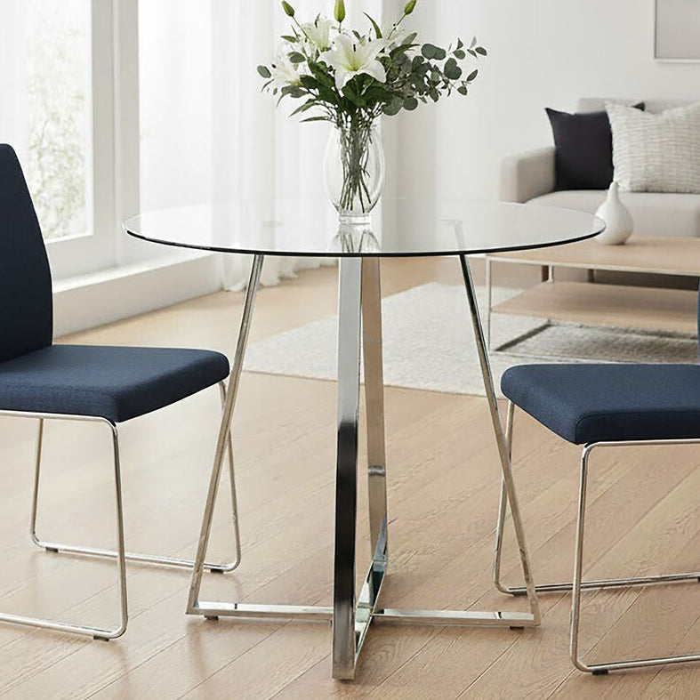 Round Glass Top Dining Table with Steel Frame