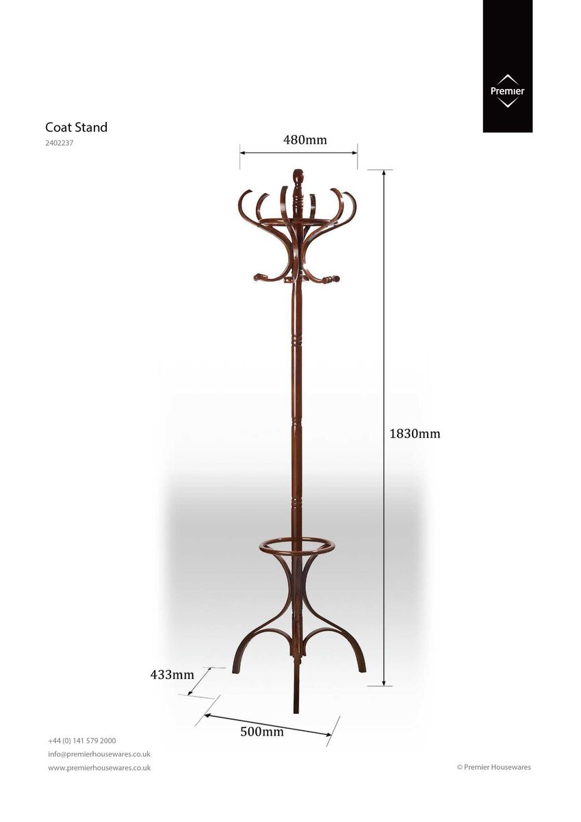 Walnut Finish Solid Birchwood Coat Stand