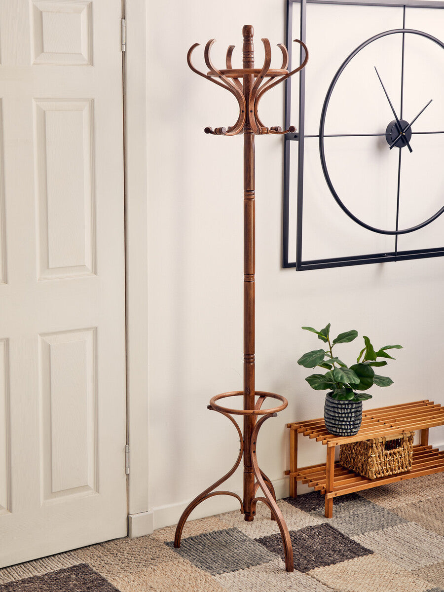 Walnut Finish Solid Birchwood Coat Stand