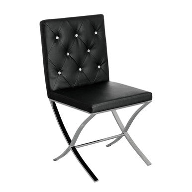 Black Leather Effect Dining Chair with Stainless Steel Cross Legs