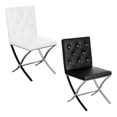 Black Leather Effect Dining Chair with Stainless Steel Cross Legs