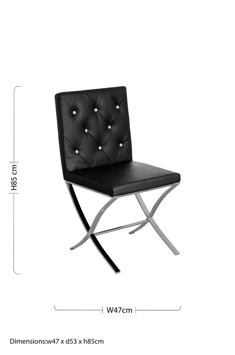 Black Leather Effect Dining Chair with Stainless Steel Cross Legs