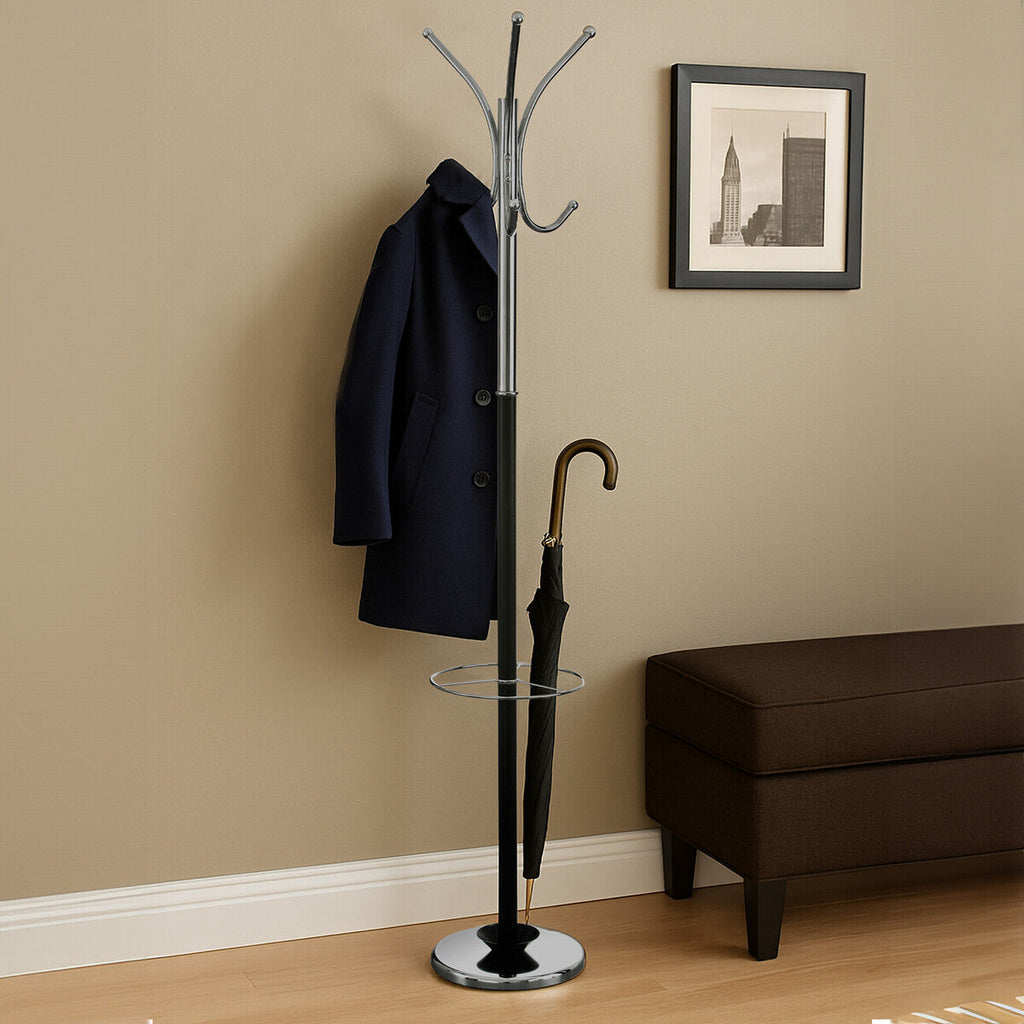 Black and Chrome Floor Standing Coat Stand