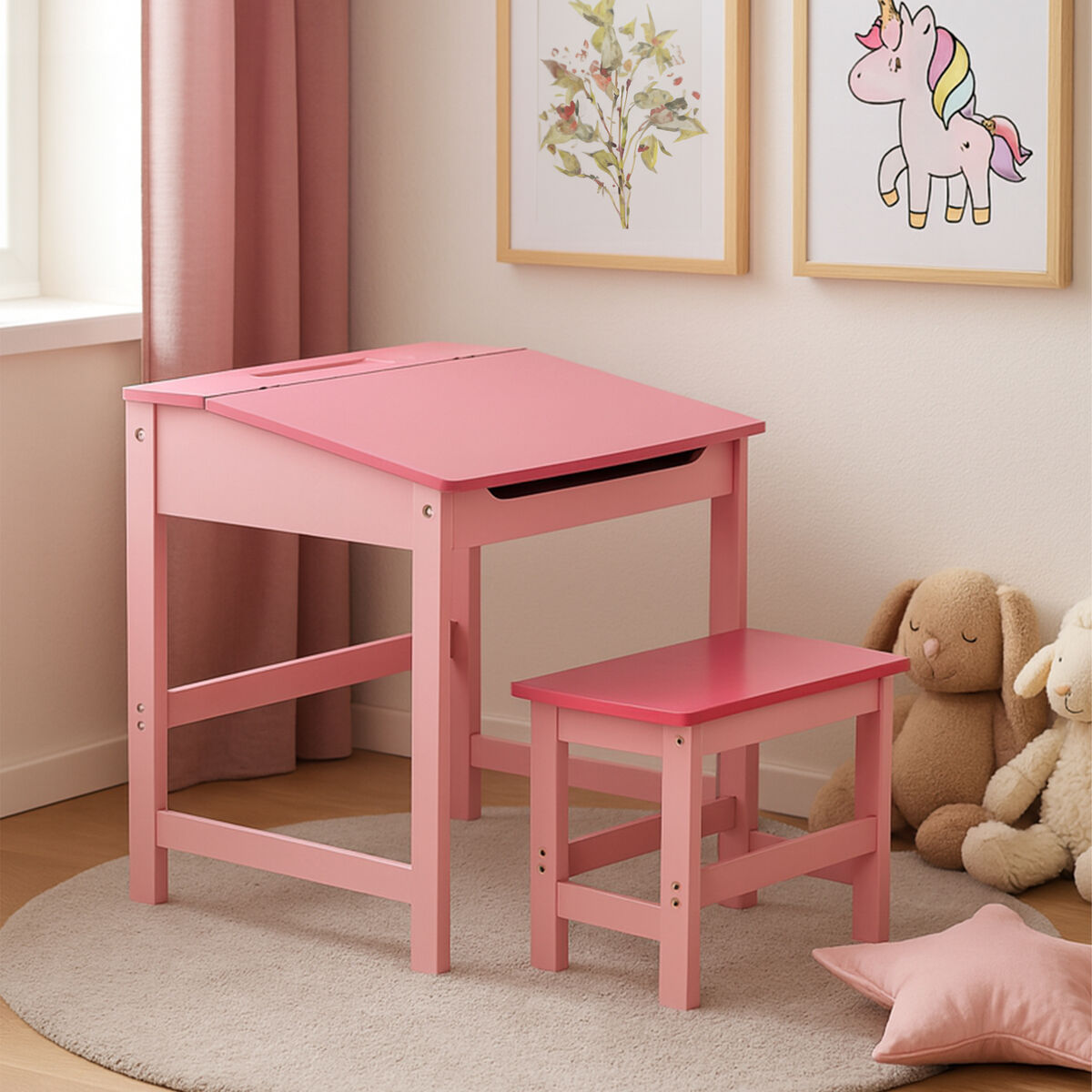 Pink Children's Desk and Stool Set