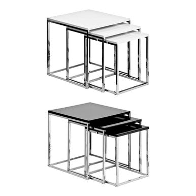 Matte White Nest of 3 Tables with Chrome Frame