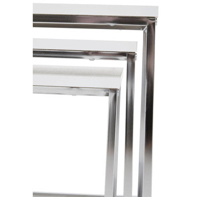 Matte White Nest of 3 Tables with Chrome Frame