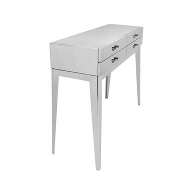 Silver Stainless Steel Console Table with 4 Storage Drawers
