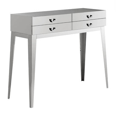 Silver Stainless Steel Console Table with 4 Storage Drawers
