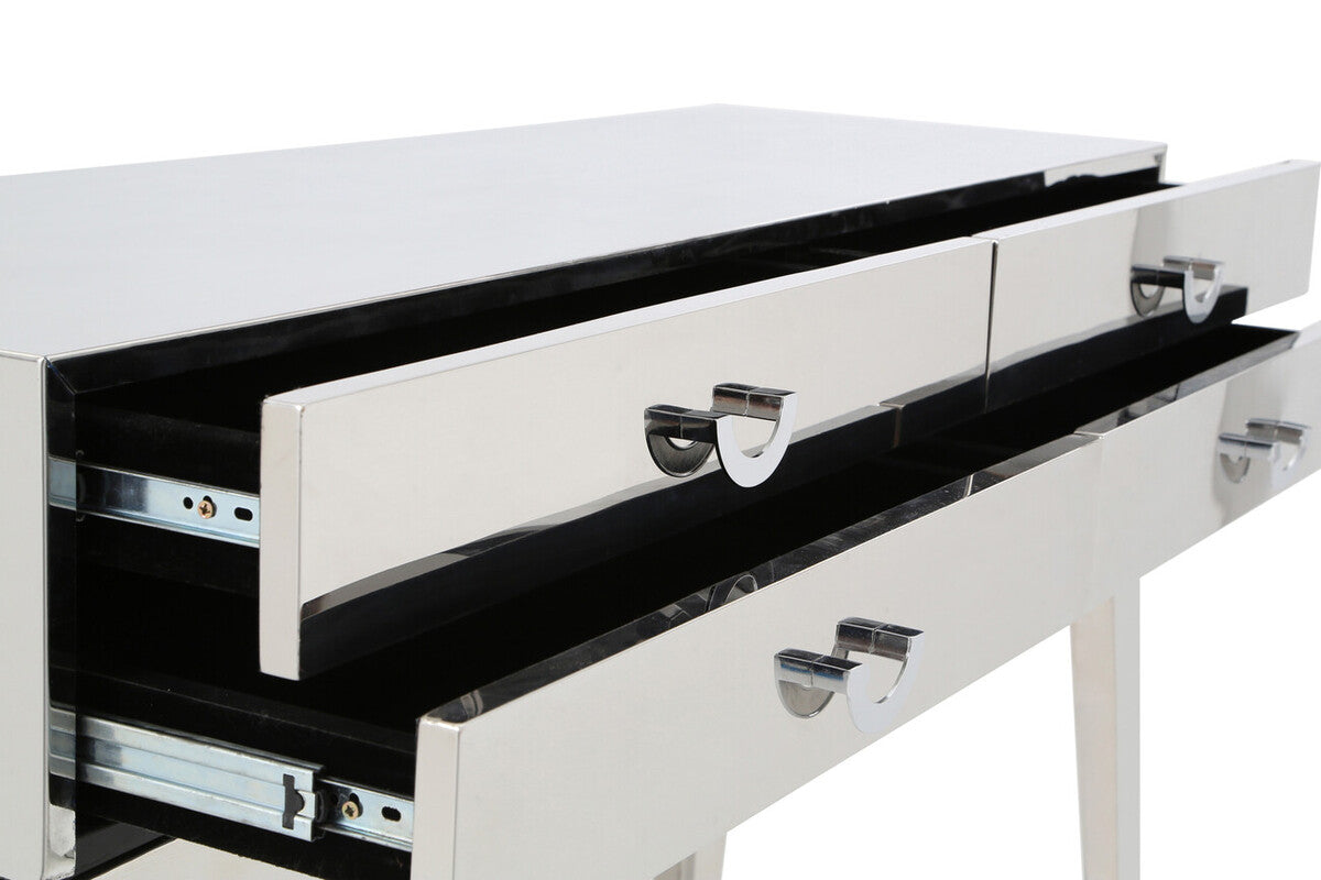 Silver Stainless Steel Console Table with 4 Storage Drawers