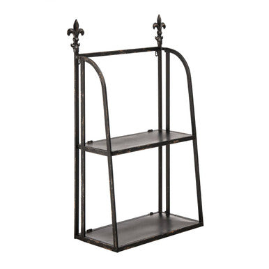 2 Tier Black Metal Wall Shelf Unit