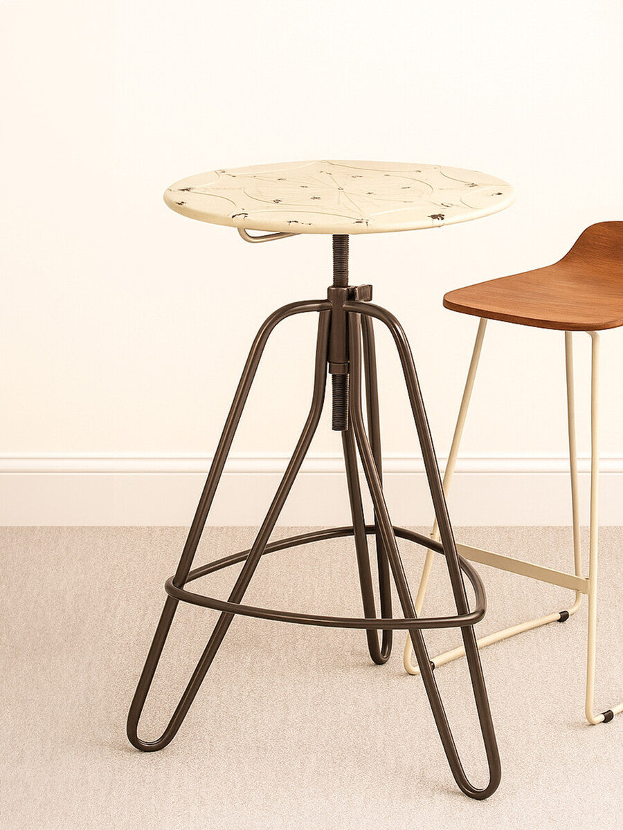 Cream Metal Adjustable Bar Table with Black Distressed Hairpin Legs
