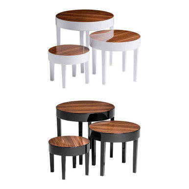 White High Gloss Nest of 3 Tables with Warm Wood Effect Top