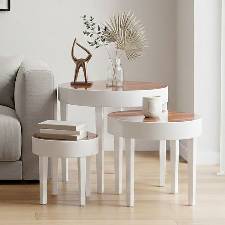 White High Gloss Nest of 3 Tables with Warm Wood Effect Top
