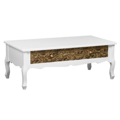 White and Rustic Brown Coffee Table with Storage Drawers