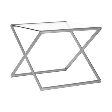 Rectangular Clear Tempered Glass Side Table with Satin Nickel Criss Cross Frame