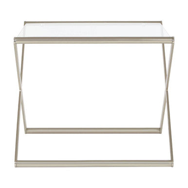 Rectangular Clear Tempered Glass Side Table with Satin Nickel Criss Cross Frame
