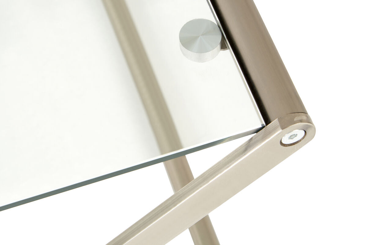 Rectangular Clear Tempered Glass Side Table with Satin Nickel Criss Cross Frame
