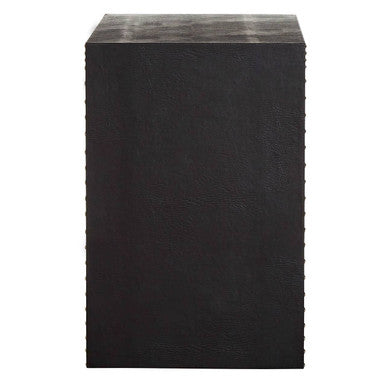 Black Wood Side Table with 2 Shelves and Leather Effect Trim