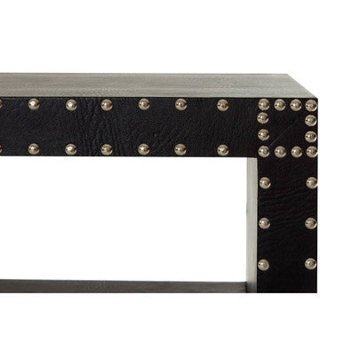Black Wood Side Table with 2 Shelves and Leather Effect Trim