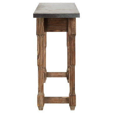 Grey Metal Top Console Table with Carved Wooden Legs