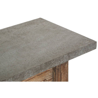 Grey Metal Top Console Table with Carved Wooden Legs