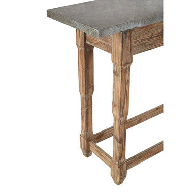 Grey Metal Top Console Table with Carved Wooden Legs