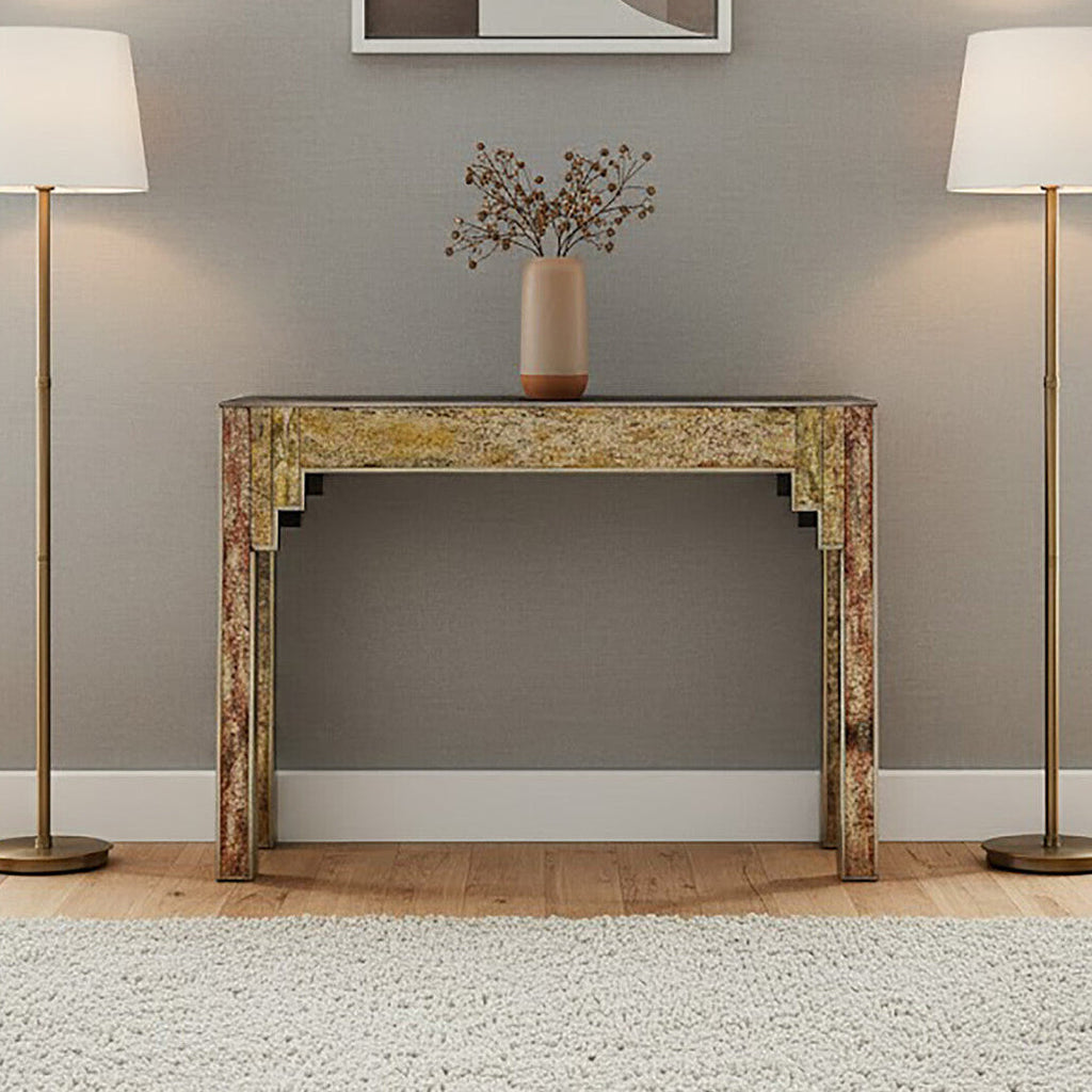 Antique Gold Deco Console Table with Metal Frame