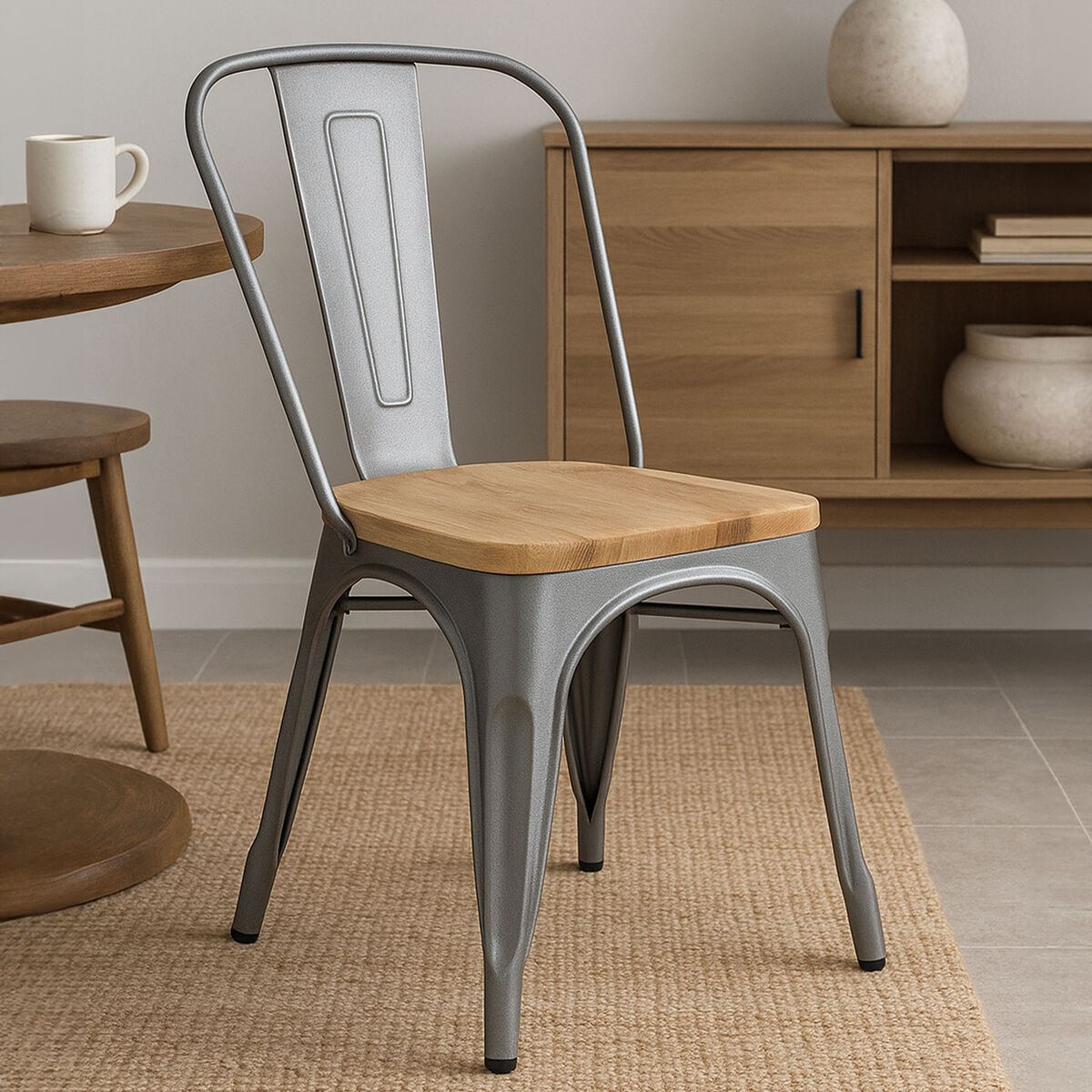 Silver Metal and Wood Dining Chair