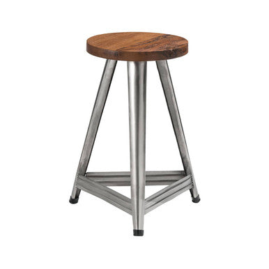 Large Stool in Silver and Natural Wood