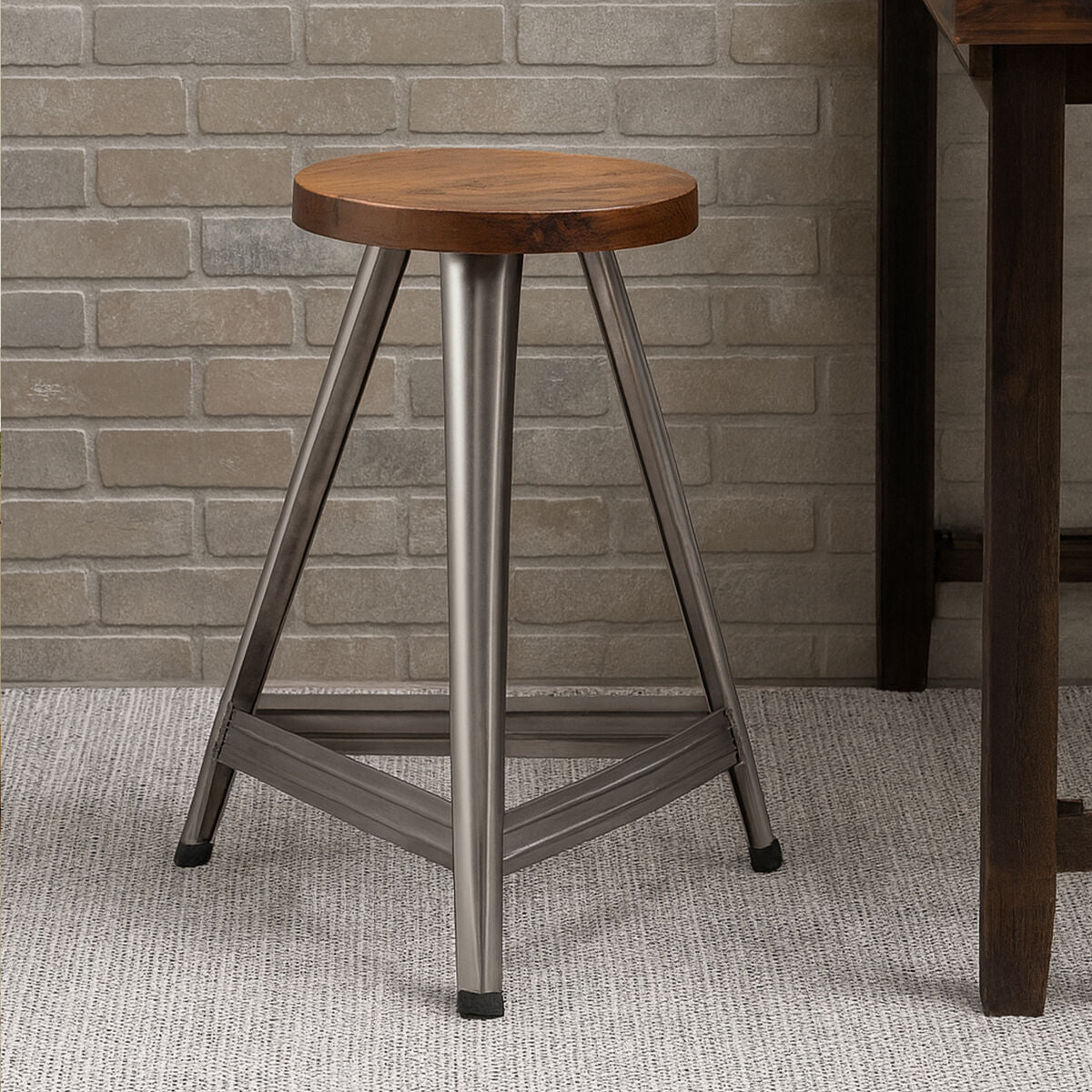 Large Stool in Silver and Natural Wood