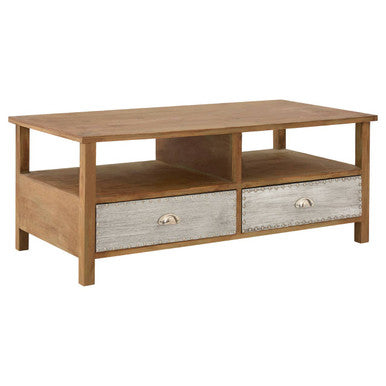 Natural Wood Grain Coffee Table with Aluminium Detailing and Storage